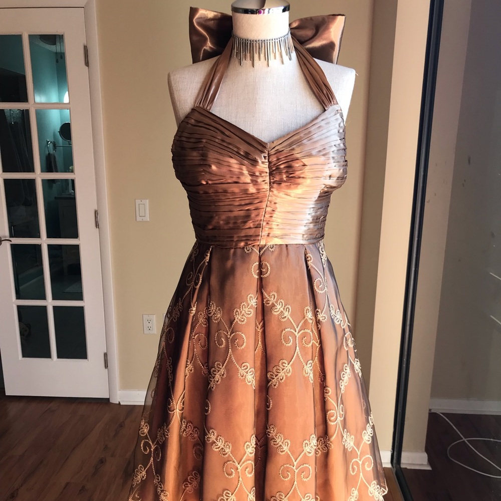Cocktail dress and burnished bronze